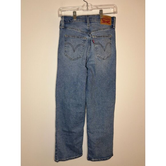 LEVI'S Ribcage Straight Ankle Jeans Womens 25x27 Blue Button Fly Denim Stretch - Picture 3 of 9